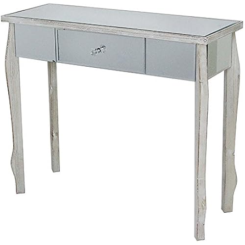 Amazon Com Heather Ann Creations 30 7 White Wash Amelia Collection Console Living Room Office Writing Table With Drawer And Mirror Accents Furniture Decor
