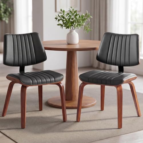 Image of Mid Century Modern Dining Chairs Set of 2, Walnut Kitchen Chairs,Black