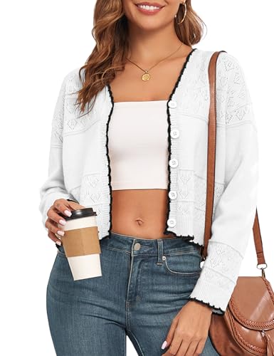 Cropped Cardigan for Women Button Down Long Sleeve Knit Cardigans Sweaters Open Front Lightweight Outwear
