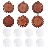 Craftdady 12 colgantes planos redondos de madera con cabujones de cristal, colgantes de memoria fotográfica, kits de fabricación de joyas para collares vintage, llaveros, manualidades, color marrón