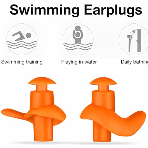 Image of James HealthPlus 1 Pair Waterproof Soft Silicone Earplugs for Swimming Water Sports with Storage Box (Orange)