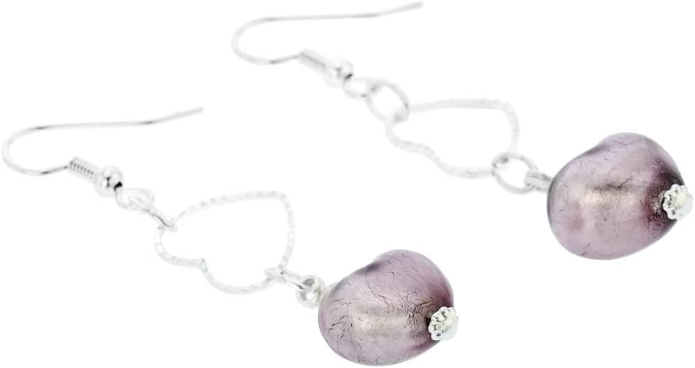 Glass Of Venice Murano Glass Venetian Wedding Heart Earrings - Purple