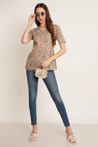 Image of COTLAND Fashions Jaipuri Cotton Angrakha Style Top for Women (Partial Open)
