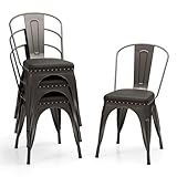 GIANTEX Juego de 4 Sillas de Comedor de Metal Apilables, Bistró (Marrón)