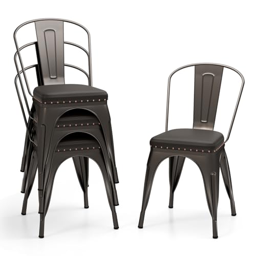 Giantex Stackable Metal Dining Chairs Set of 4