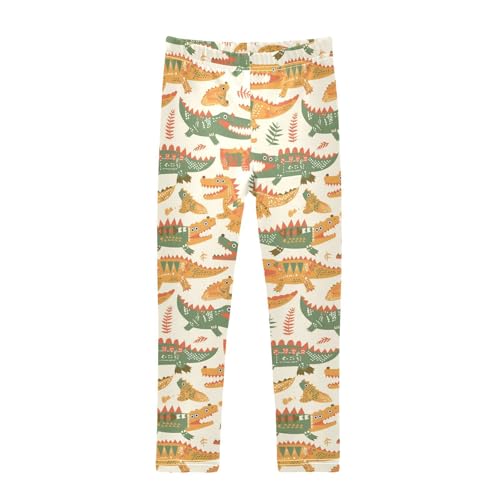 Cute Cartoon Crocodile Alligator Kids Girl's Cotton Leggings Soft High Waisted Pants Gym
