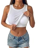 AUTOMET Women's Ribbed Tank Tops with Built in Bras White