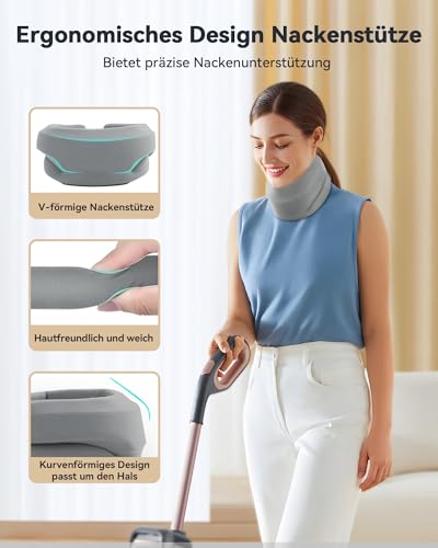 BETOVIN Nackenstütze gegen Nackenschmerzen, Weiche & Verstellbare Halskrause für Schlafen, Neck Support zur Unterstützung der Halswirbelsäule Druckentlastung, für Frauen und Männer(Grau, M)