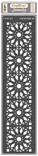 CrafTreat wiederverwendbare Wandrand-Schablonen zum Malen auf Holz, Wänden und Fliesen – Border6 – 7,6 x 30,5 cm – DIY-Kunst- und Bastelschablonen für Bordüren – Rangoli-Randschablone