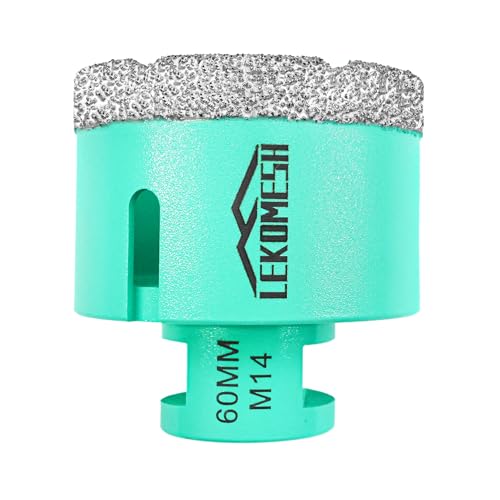 LEKOMESH Diamond Core Drill Bits 60MM - Vacuum Brazed Diamond Hole Saw for Porcelain, Ceramic, Marble, Granite, Stone, Quartz - M14 Thread for Angle Grinder