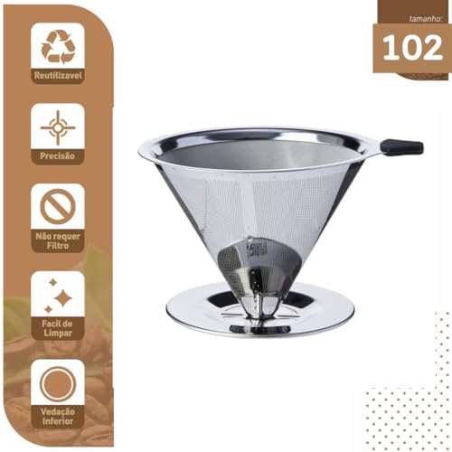 Coador Filtro de Café Inox 102 Reutilizável - Peneira de Aço Sem Papel, Ecológico e Durável