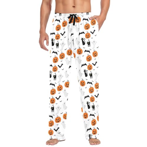 Halloween Stickers Men's Cotton Pajama Pants with Pockets and Drawstring Comfortable and Stylish,S