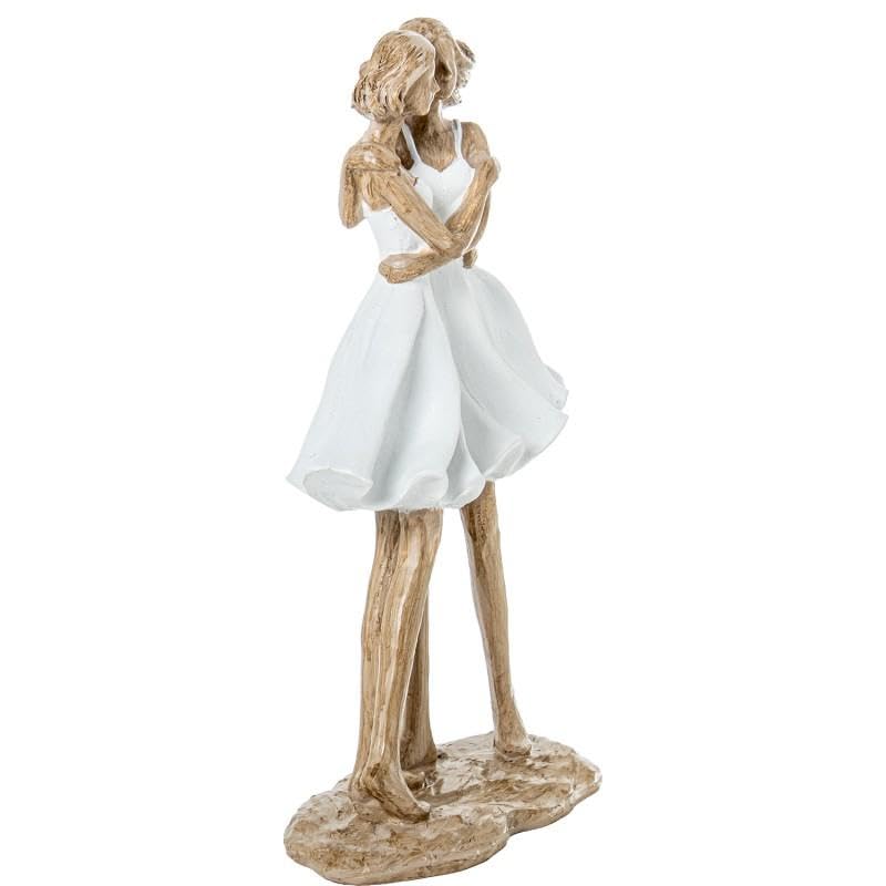 DRW Figurine d'amis en résine Blanche et Beige 14 x 7,5 x 25 cm