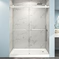 EPXMKX 54"-60" W x 76" H Frameless Shower Door, Double Sliding Shower Door,5/16"(8mm) Clear Tempered Glass,Easy Sliding Shower Door with Explosion-Proof Film (Brushed Nickel 60" Wx76 H)