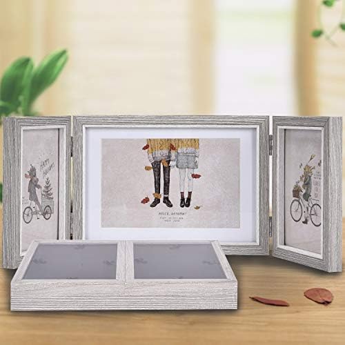 Alishomtll Foldable Picture Frame for 3 Photos Wooden MDF for Photo Pictures Photo Gallery Portrait Frame Frame (Grey, 2 x 10 x 15 cm + 1 x 13 x 18 cm)