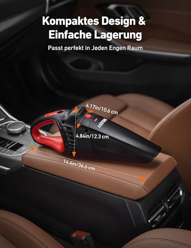 AstroAI Handstaubsauger Akku mit Zubehör, Kabelloser Autostaubsauger Stark mit LED, Bürste, Verlängerungsrohr und Schlauch, Mini-Handstaubsauger für Auto, Zuhause, Büro und Tierhaare, Rot