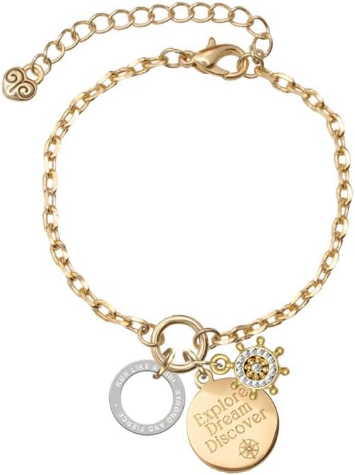 Delight Jewelry Silvertone Run Like A Girl Eternity Ring Goldtone Discover Dream Explore Zoey Charm Bracelet, 6.5+2" Extender