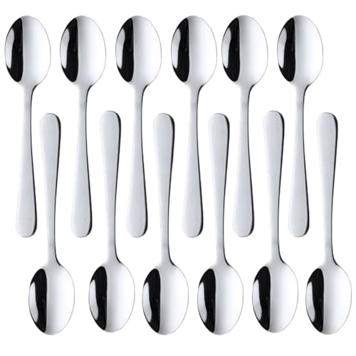 TEAHAHA Juego de 12 cucharaditas, cucharas de café, cucharas de postre de acero inoxidable, 14 cm, mini cucharas de espresso, aptas para lavavajillas (plateado)