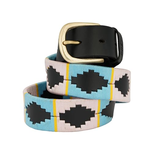 Preto Cintura polo unisex in pelle di alta qualità, unisex, per equitazione, bambini, ricamata, a forma di diamante, con fili resistenti e fibbia in ottone lucido, Fucsia, 38W