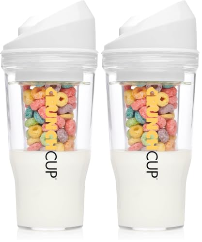 CRUNCHCUP XL Portable Cereal Cup for Breakfast On the Go - White (Pack of 2)