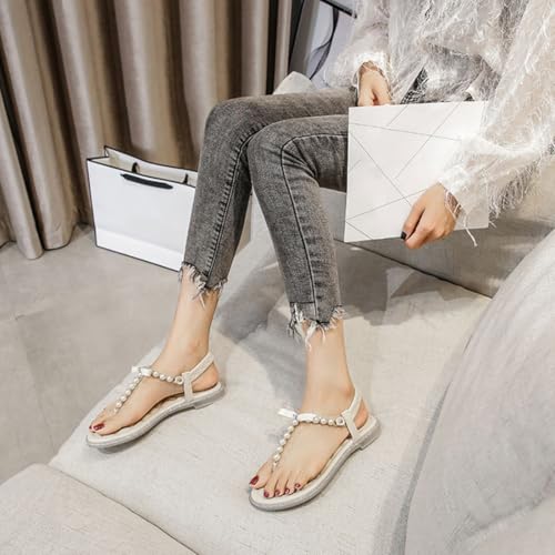 Pearl Flat Sandals T Strap Sandals For Women Bridal Shoes Flats Beach Wedding Shoes For Bride Dressy Sandals Women Flat3