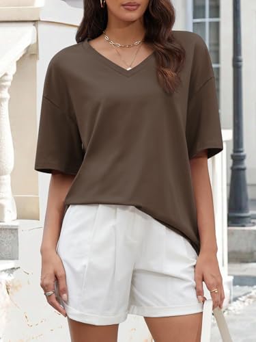 Image of ATHMILE Womens Oversized Shirts V Neck Plus Size Spring Workout Summer Tops Beach Vacation 2026 Gym Clothes Basic Tee