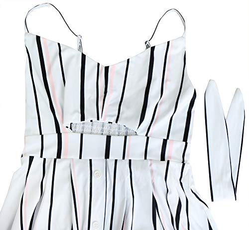 Image of ECOWISH Women 2026 Summer Dresses Tie Front V-Neck Spaghetti Strap Button Down A-Line Backless Swing Midi Dress