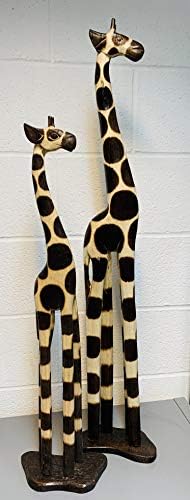 My Family House Wooden Giraffe Statue in Brown - Hand Carved Wood Animal Figurine - 80 cm