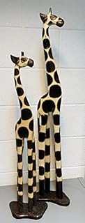 My Family House Wooden Giraffe Statue in Brown - Hand Carved Wood Animal Figurine - 80 cm