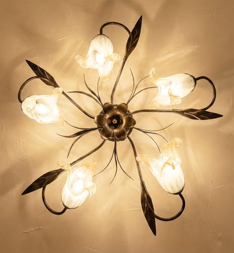 Plafonnier fer forgé 5 lumières Mondocreazioni lustre verre Scott