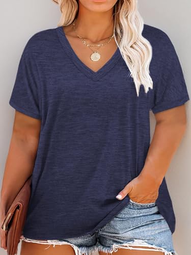 Image of DOLNINE Plus-Size Tops for Women Casual Short Sleeve Color Block T-Shirts