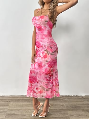 Image of GORGLITTER Women's Floral Wedding Guest Bridal Shower Cocktail Midi Dress | Wedding Dresses for Bride, Bridesmaid Dresses, Orange Dress Women, Vacation Dresses for Woman