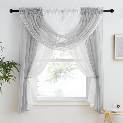 NICETOWN Complete Window Sheer Two Tone Curtain Panel Set with Valances for Bedroom and Living Room...