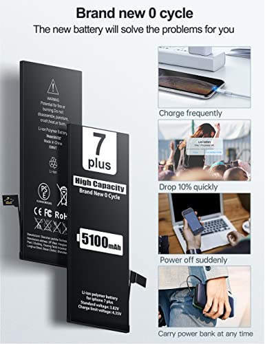 （5100Mah） Battery For Iphone 7 Plus(2022 New Version), (Model:a1661, A1784, A1785) High Capacity Than Others Replacement Battery With Complete Repair Tool Kit And Instructions .B #TOP5