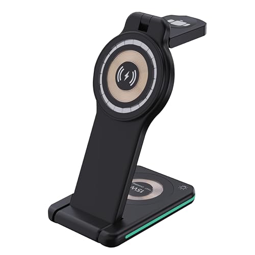 OTM Essentials 3-in-1 Wireless Charger, Fast Charging Station for iPhone, Smartwatch, and Wireless Earbuds, Portable Power Bank, Sleek, Space-Saving Charger, Black