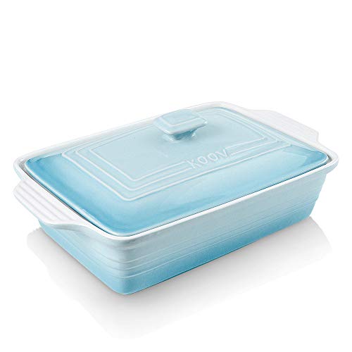KOOV Ceramic Casserole Dish with Lid Covered Rectangular Casserole Dish Set Lasagna Pans with Lid for Cooking Baking dish With Lid for Dinner 9 x 13 Inches Gradient Series Gradient Arctic