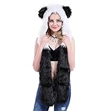 JforSJizT Faux Fur Animal Hoods Hat Scarf Mittens with Spirit Anime Paws Ears,Furry Fur Costume Hoodie with Gloves