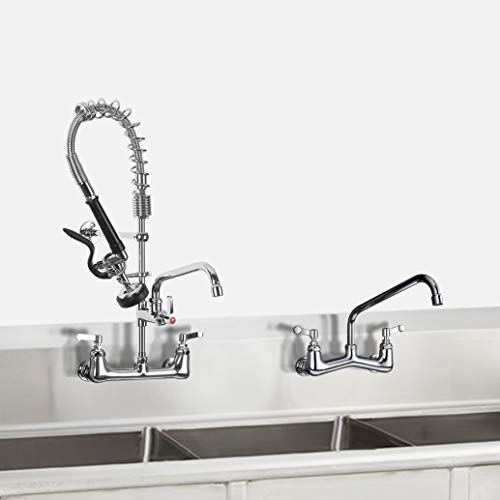 JZBRAIN Commercial Wall Mount Kitchen Sink Faucet with Pull Down Pre-Rinse Spray 25 Inch Height 8