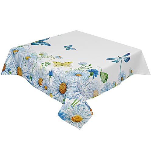 Arts Language Tablecloth For Square/Round Table Daisy Butterfly Dragonfly Watercolor Dust-Proof Table Cloth,Indoor Outdoor Table Cover For Kitchen Dinning Party Wedding 52" Wx52L #TOP4
