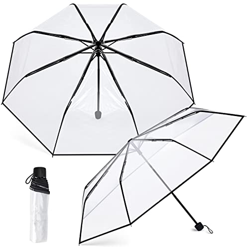 SYOSI Clear Umbrella Transparent Portable Umbrella Compact Foldable Umbrella Manual Open Close Folding Umbrellas for Wedding Travel Dating 1 Pcs, One Size