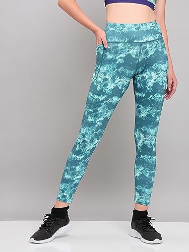 Image of TECHNOSPORT Womens Skinny Fit Activewear Tights for Running, Gym, Sports and Regular Use, Antimicrobial and Printed