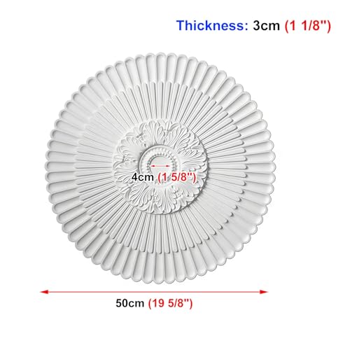 Medallón decorativo de techo floral de 40 cm en poliuretano blanco para lámparas y ventiladores 3
