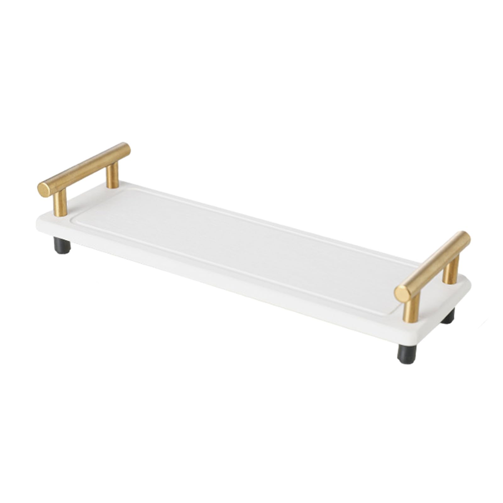 Instant Dry Sink Caddy Organizer,Diatomaceous Earth Bathroom Organizer with Handle Water Absorbing Stone Tray for Sink Water Absorbent Diatomite Coasters (S white Gold handle)