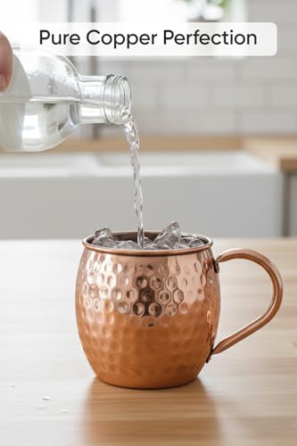 Pure Copper Moscow Mule Mugs Set of 2 – 16 oz Copper Cups for Cocktails & Drinks | Solid Drinkware for Moscow Mule, Whiskey, Vodka, and Beverages