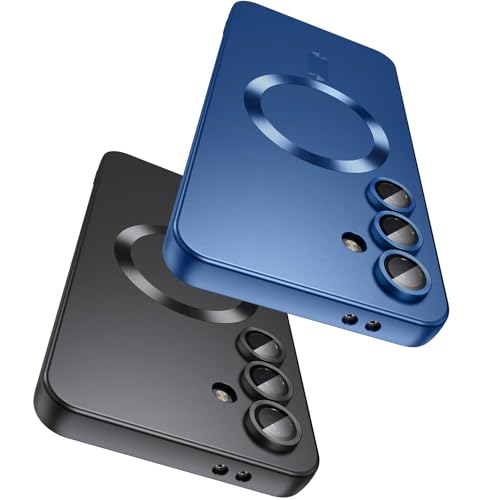 YRAKOZIN Capa magnética para Samsung Galaxy A16 5G - compatível com - Protetor integrado para lentes da câmera - Capa fina de silicone suave com brilho metálico - preto azul