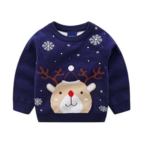 Kids Ca𝐫toon Deer Print Knit Pullover Cute Christmas Knitwear Warm Long Sleeve Knitted Sweater Top Fall Winter