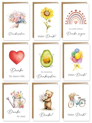 GluckGeschenk 10x Karte Danke Karte Dankeskarten mit Umschlag Hochwertig Dankeskarten Hochzeit Abschiedskarte Kollegin Danke karten Lehrerin Dankeschön Geschenke konfirmation Kommunion Taufe