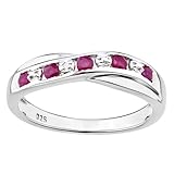 Sterling Silver 925 Natural Ruby & Real Diamond Crossover Eternity Ring size J to V (O)
