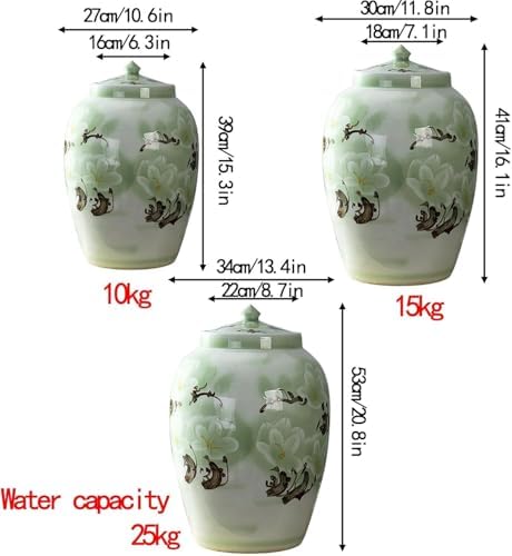 Ceramic Rice Bucket Dispenser Large Rice Storage Container Rice Dispenser with Lids Cereals Grains Sealed Jar(Capacity 25kg)