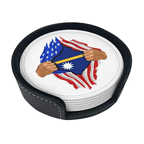 Nauru Blood Inside Me sous-Verre Rond en Cuir Anti-Taches et Anti-brûlure Protégez Le Bureau 6 pièces 4 Pouces